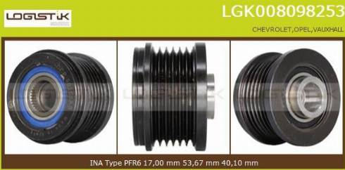 LGK LGK008098253 - Pulley, alternator, freewheel clutch autospares.lv