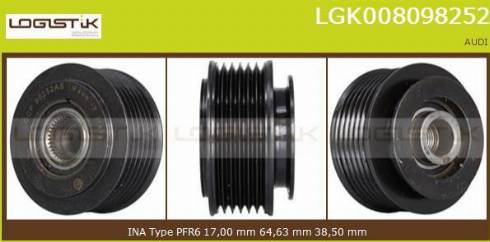 LGK LGK008098252 - Pulley, alternator, freewheel clutch autospares.lv