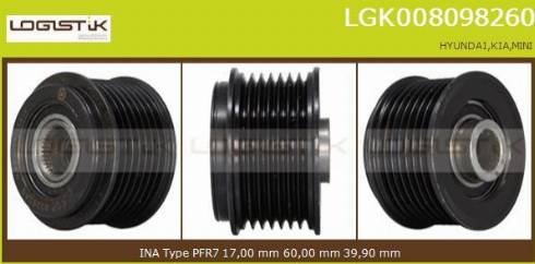 LGK LGK008098260 - Pulley, alternator, freewheel clutch autospares.lv