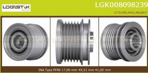 LGK LGK008098239 - Pulley, alternator, freewheel clutch autospares.lv