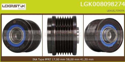 LGK LGK008098274 - Pulley, alternator, freewheel clutch autospares.lv