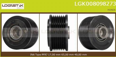 LGK LGK008098273 - Pulley, alternator, freewheel clutch autospares.lv
