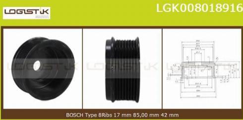 LGK LGK008018916 - Pulley, alternator, freewheel clutch autospares.lv
