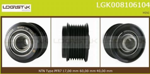 LGK LGK008106104 - Pulley, alternator, freewheel clutch autospares.lv