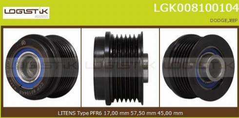 LGK LGK008100104 - Pulley, alternator, freewheel clutch autospares.lv