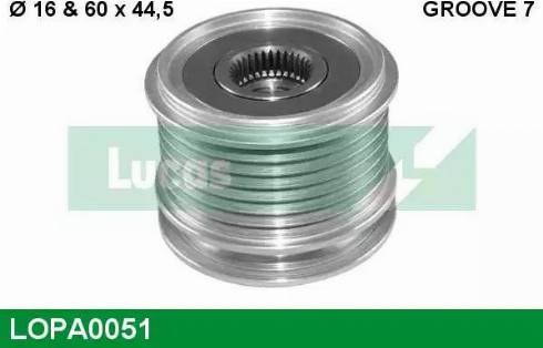 Lucas Engine Drive LOPA0051 - Pulley, alternator, freewheel clutch autospares.lv