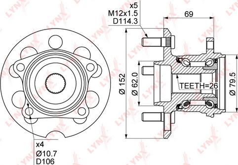 LYNXauto WH-1076 - Wheel hub, bearing Kit autospares.lv