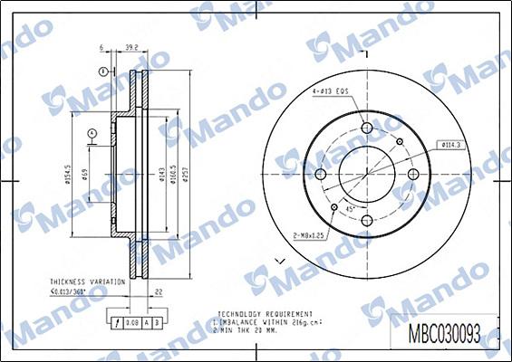 Mando MBC030093 - Brake Disc autospares.lv