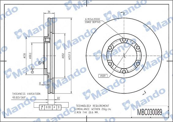 Mando MBC030089 - Brake Disc autospares.lv