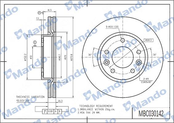 Mando MBC030142 - Brake Disc autospares.lv