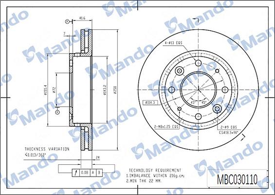 Mando MBC030110 - Brake Disc autospares.lv