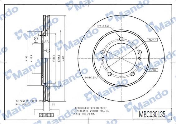 Mando MBC030135 - Brake Disc autospares.lv