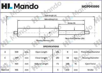 Mando MOP045990 - Gas Spring, boot, cargo area autospares.lv