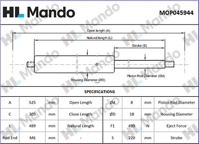 Mando MOP045944 - Gas Spring, boot, cargo area autospares.lv