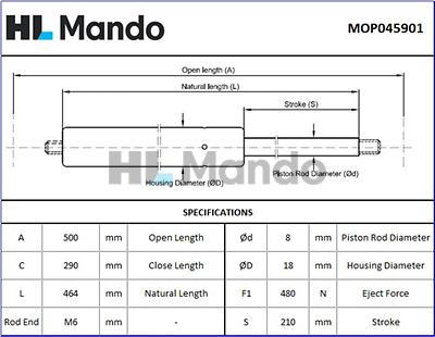 Mando MOP045901 - Gas Spring, boot, cargo area autospares.lv
