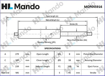 Mando MOP045916 - Gas Spring, boot, cargo area autospares.lv