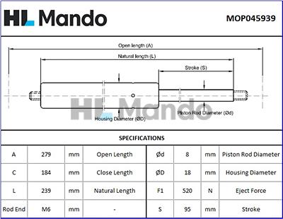 Mando MOP045939 - Gas Spring, boot, cargo area autospares.lv