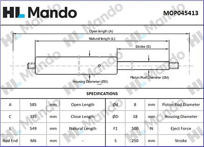 Mando MOP045413 - Gas Spring, boot, cargo area autospares.lv