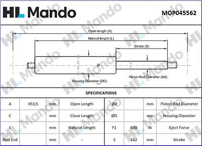 Mando MOP045562 - Gas Spring, boot, cargo area autospares.lv