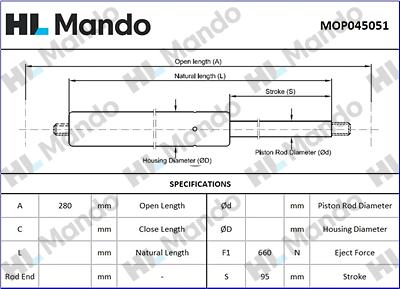 Mando MOP045051 - Gas Spring, boot, cargo area autospares.lv