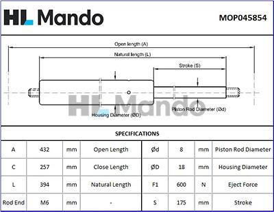 Mando MOP045854 - Gas Spring, boot, cargo area autospares.lv