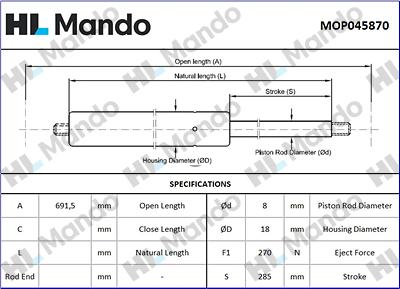 Mando MOP045870 - Gas Spring, boot, cargo area autospares.lv