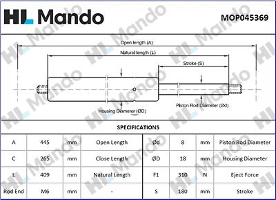 Mando MOP045369 - Gas Spring, boot, cargo area autospares.lv