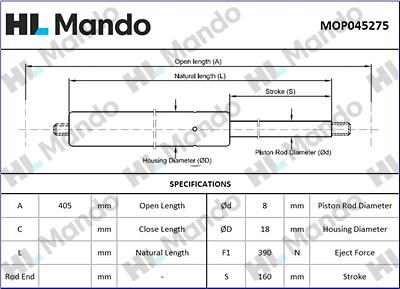 Mando MOP045275 - Gas Spring, boot, cargo area autospares.lv