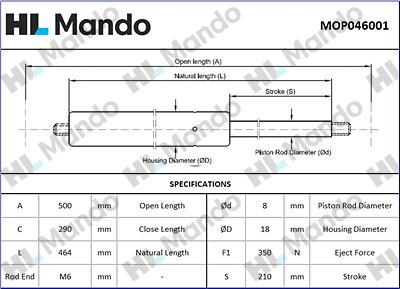 Mando MOP046001 - Gas Spring, boot, cargo area autospares.lv