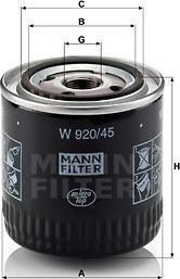 Mann-Filter W 920/45 - Oil Filter autospares.lv