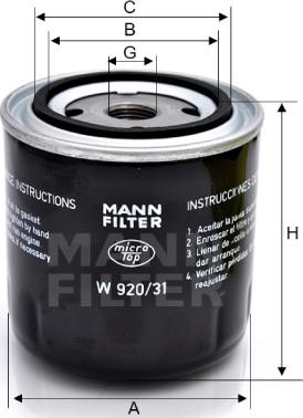 Mann-Filter W 920/31 - Oil Filter autospares.lv