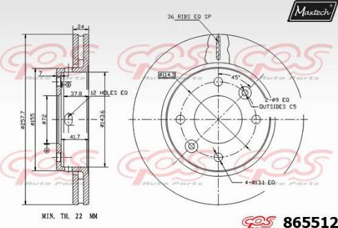 Maxtech 865512.0000 - Brake Disc autospares.lv