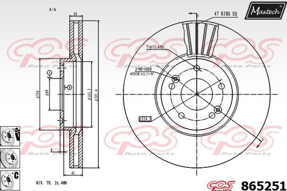 Maxtech 865238 - Brake Disc autospares.lv