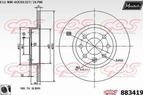 Maxtech 883419.0060 - Brake Disc autospares.lv