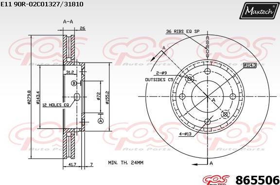 Maxtech 871113 - Brake Disc autospares.lv