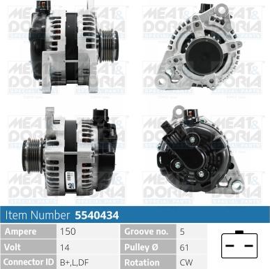 Meat & Doria 5540434 - Alternator autospares.lv