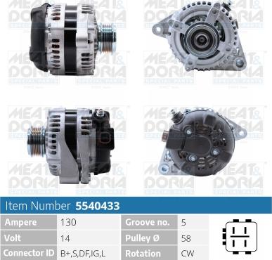 Meat & Doria 5540433 - Alternator autospares.lv