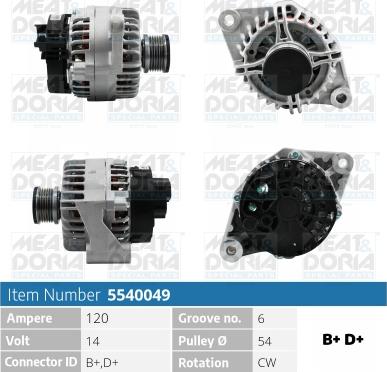 Meat & Doria 5540049 - Alternator autospares.lv