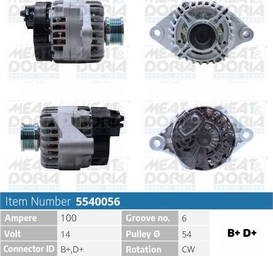 Meat & Doria 5540056 - Alternator autospares.lv