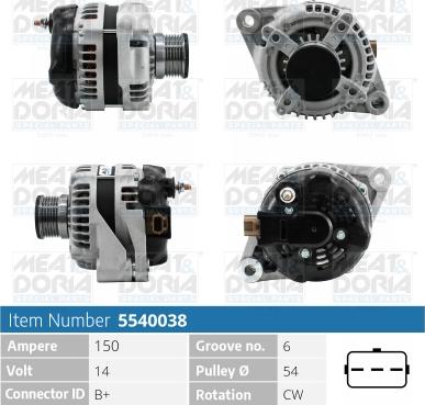 Meat & Doria 5540038 - Alternator autospares.lv