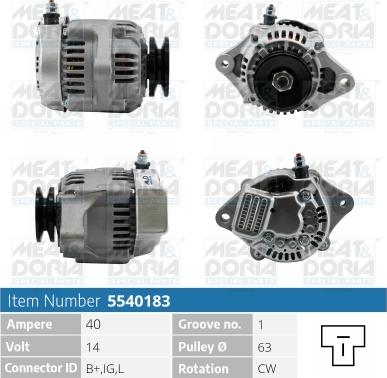 Meat & Doria 5540183 - Alternator autospares.lv