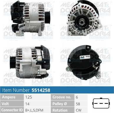 Meat & Doria 5514258 - Alternator autospares.lv