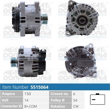 Meat & Doria 5515064 - Alternator autospares.lv