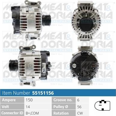 Meat & Doria 55151156 - Alternator autospares.lv