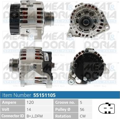 Meat & Doria 55151105 - Alternator autospares.lv