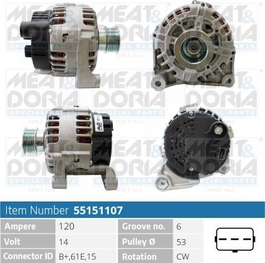 Meat & Doria 55151107 - Alternator autospares.lv