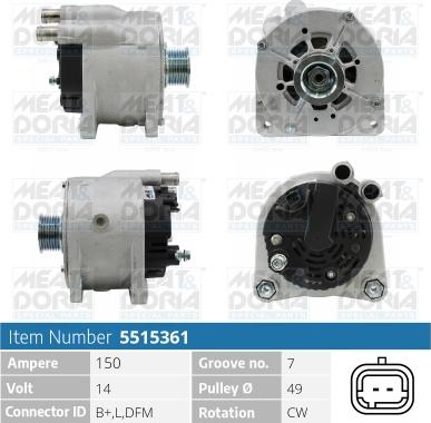 Meat & Doria 5515361 - Alternator autospares.lv