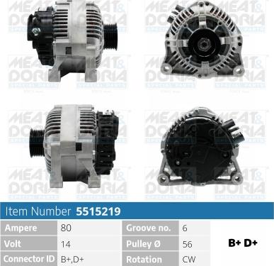 Meat & Doria 5515219 - Alternator autospares.lv