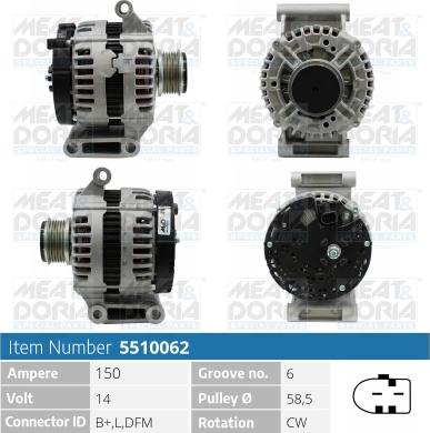 Meat & Doria 5510062 - Alternator autospares.lv