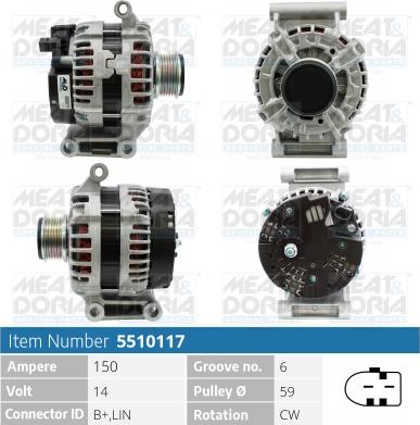 Meat & Doria 5510117 - Alternator autospares.lv